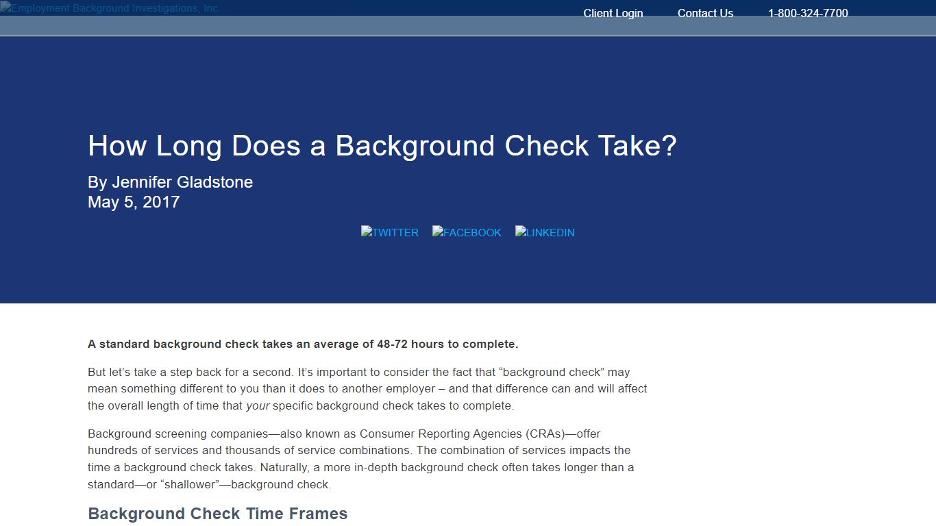 Background Check Time Frames - Employment Background Investigations, Inc.